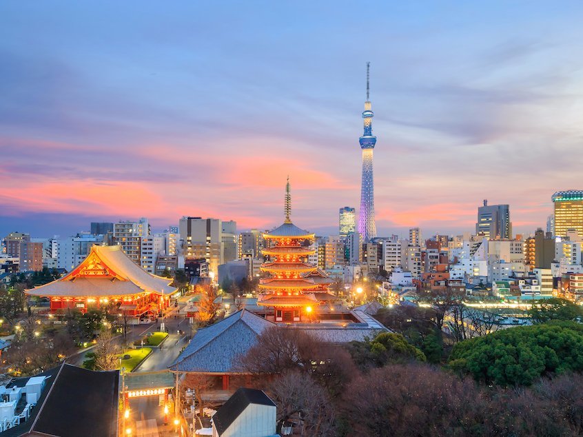 Overlooking View of the Busy Streets of Tokyo with Tokyo Tower